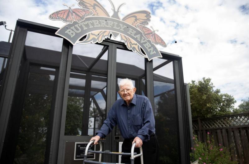 Cliff Knezek, who donated the Butterfly Haven at VEG, turns 100